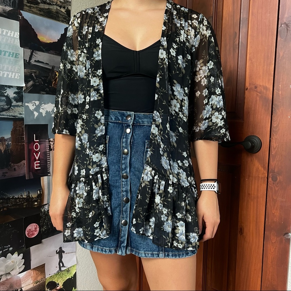 Black Floral Kimono